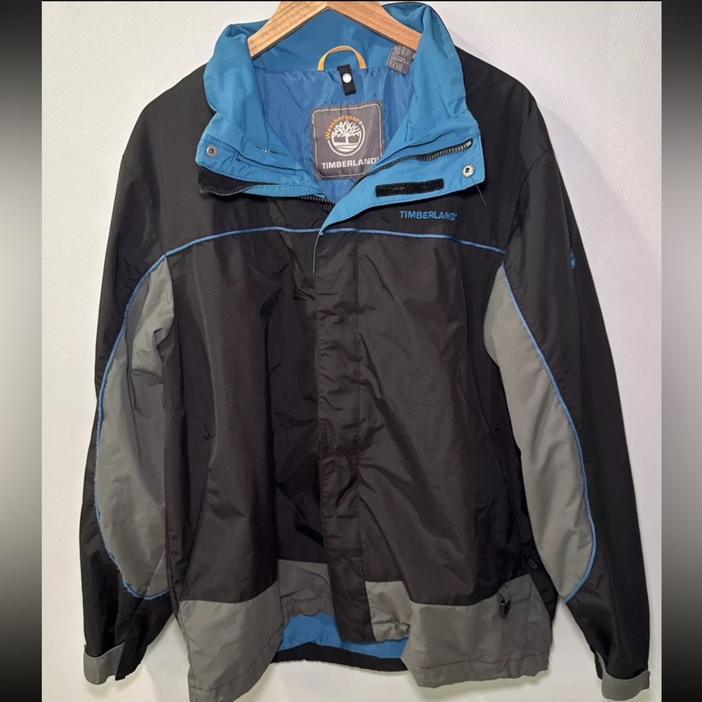 TIMBERLAND Weathergear Rain Jacket Windbreaker Mens Large Blue Full Zip Y2K